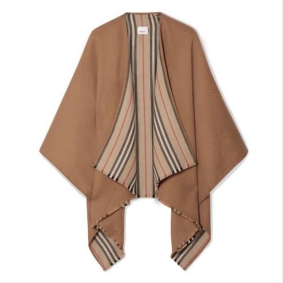 Burberry Accessories - BURBERRY Nova Check Striped reversible wrap poncho cape